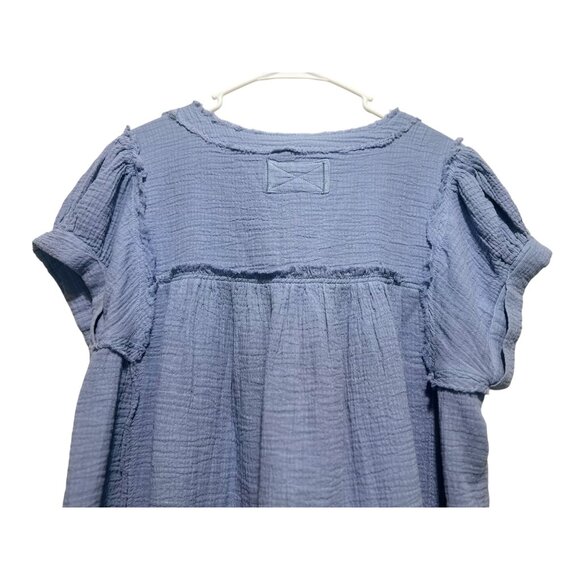Free People Double Cloth Top Womens Small Blue Gauze Tunic Flowy Bohemian Beach - Picture 11 of 15